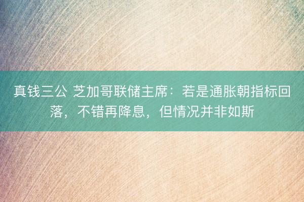 真钱三公 芝加哥联储主席：若是通胀朝指标回落，不错再降息，但情况并非如斯