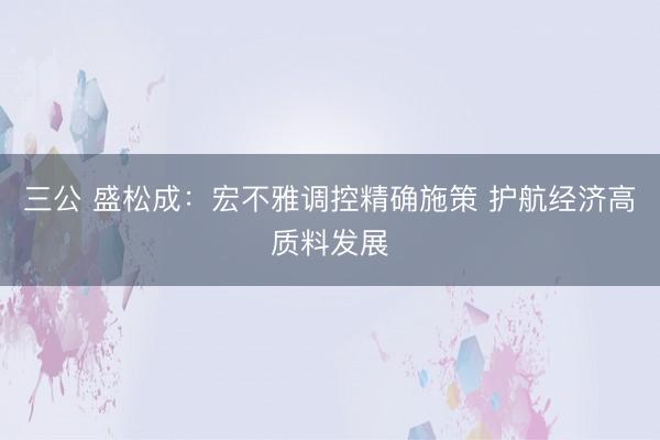 三公 盛松成：宏不雅调控精确施策 护航经济高质料发展