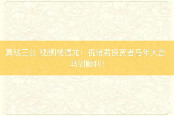 真钱三公 视频|杨德龙：祝诸君投资者马年大吉 马到顺利！