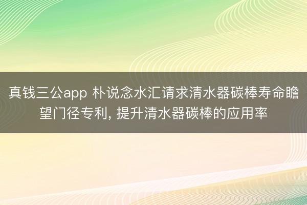 真钱三公app 朴说念水汇请求清水器碳棒寿命瞻望门径专利， 提升清水器碳棒的应用率