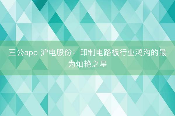 三公app 沪电股份：印制电路板行业鸿沟的最为灿艳之星