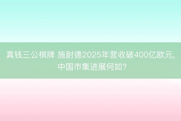 真钱三公棋牌 施耐德2025年营收破400亿欧元， 中国市集进展何如?