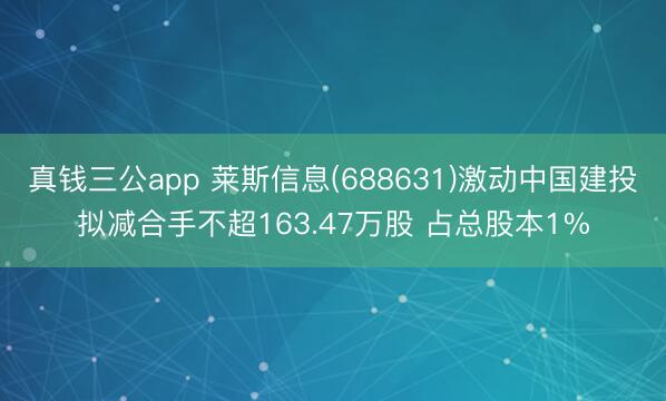 真钱三公app 莱斯信息(688631)激动中国建投拟减合手不超163.47万股 占总股本1%