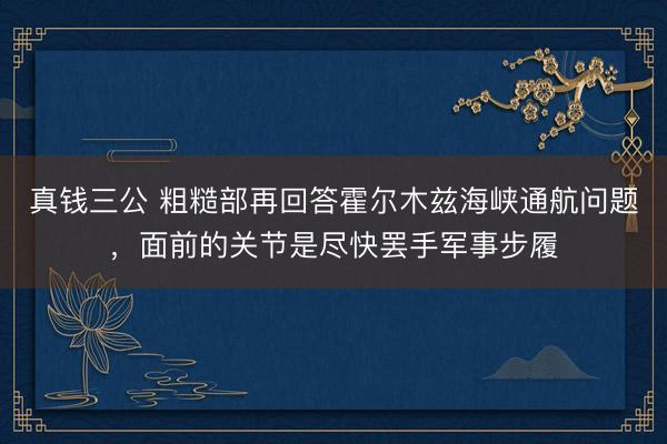 真钱三公 粗糙部再回答霍尔木兹海峡通航问题，面前的关节是尽快罢手军事步履