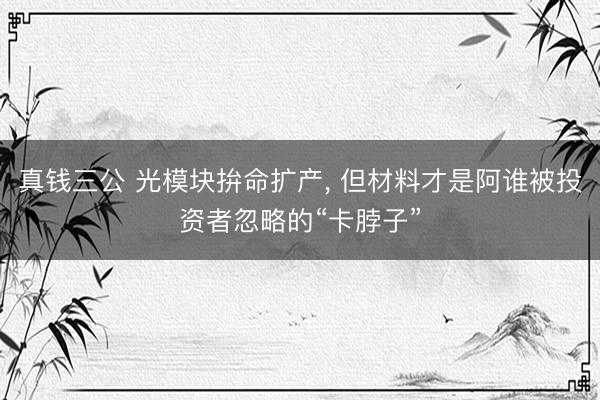 真钱三公 光模块拚命扩产， 但材料才是阿谁被投资者忽略的“卡脖子”