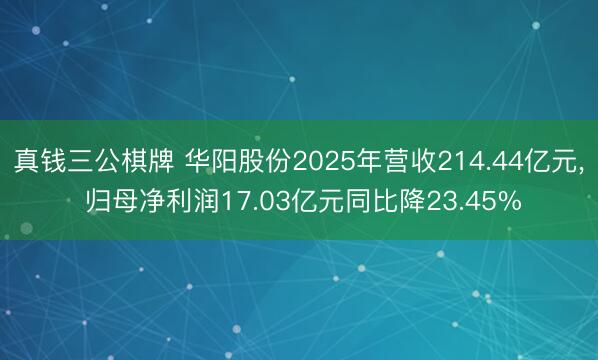 真钱三公棋牌 华阳股份2025年营收214.44亿元， 归母净利润17.03亿元同比降23.45%
