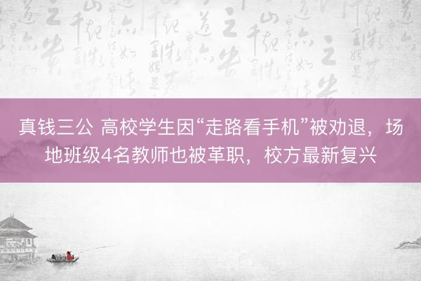 真钱三公 高校学生因“走路看手机”被劝退，场地班级4名教师也被革职，校方最新复兴